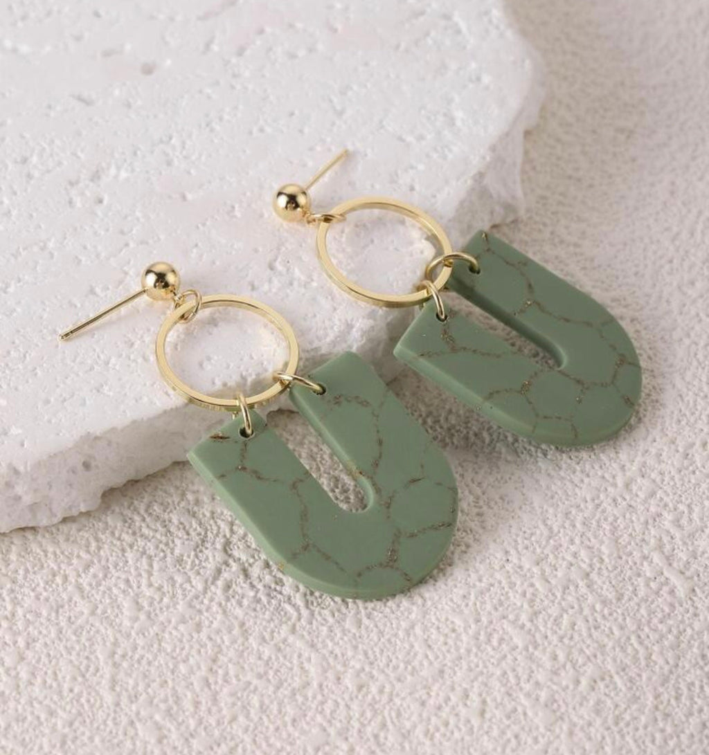 Beautiful Gold and Green Geometric Earrings