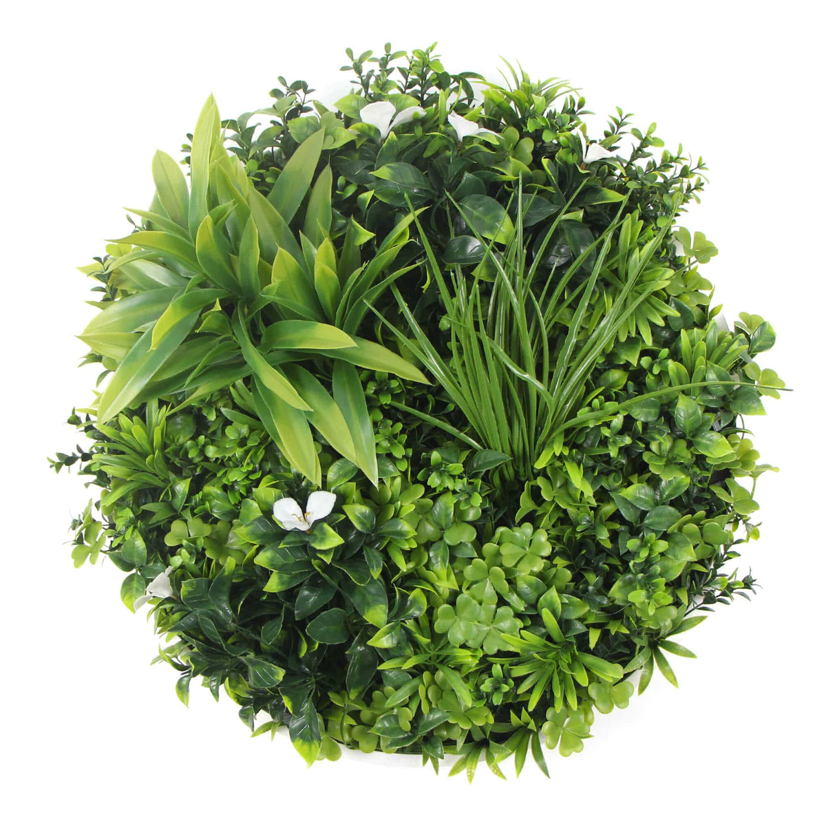 Slimline White Flowering Artificial Green Wall Disc 40in – White Frame – UV Resistant