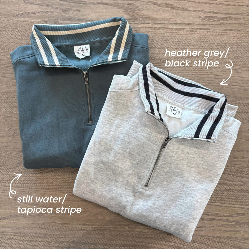 Heather Grey/Black Stripe Quarter Zip Pullover
