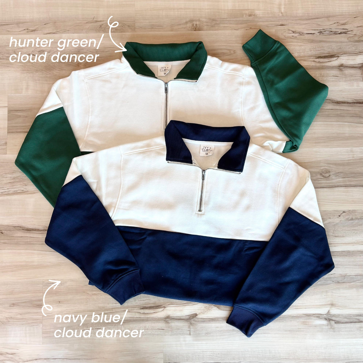 Navy/Cloud Dancer Colorblock Quarter Zip Pullover