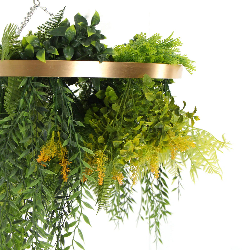 Imitation Gold Artificial Hanging Green Wall Disc Draping Plant Arrangement 24in – Limited Edition – UV Resistant