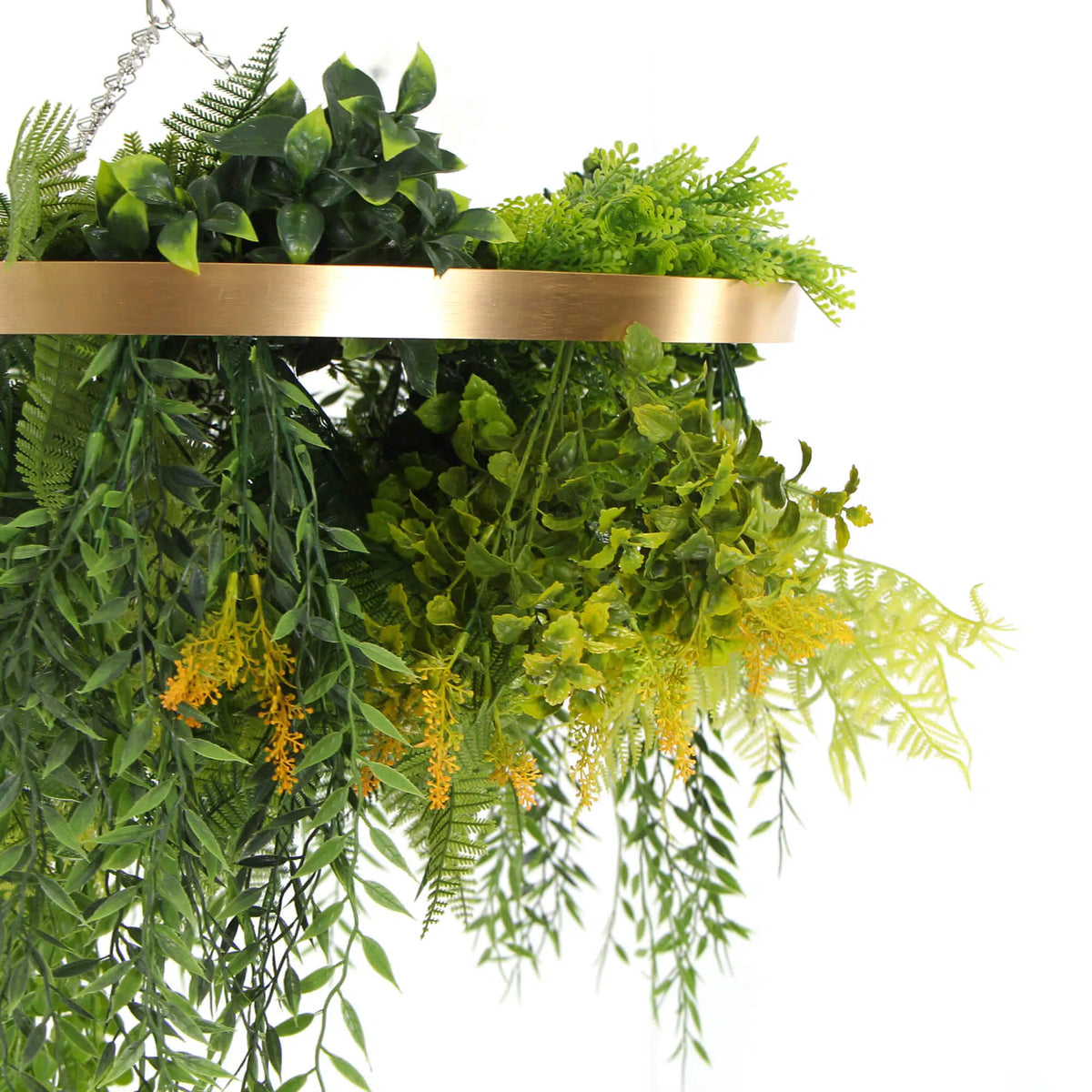 Imitation Gold Artificial Hanging Green Wall Disc Draping Plant Arrangement 24in – Limited Edition – UV Resistant