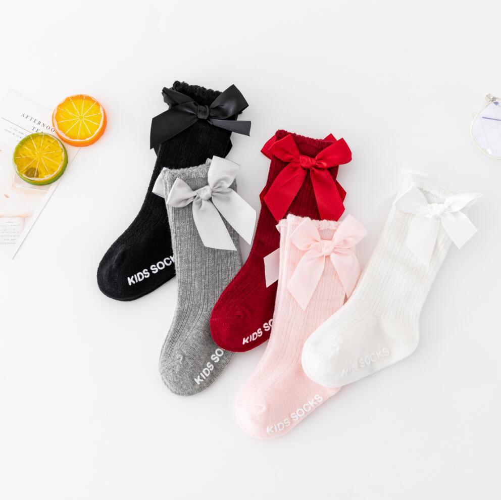 New Kids Stretchable Socks Toddlers Girls Big Bow Knee High Long Soft Cotton Lace Baby Comfortable Colorful  Socks