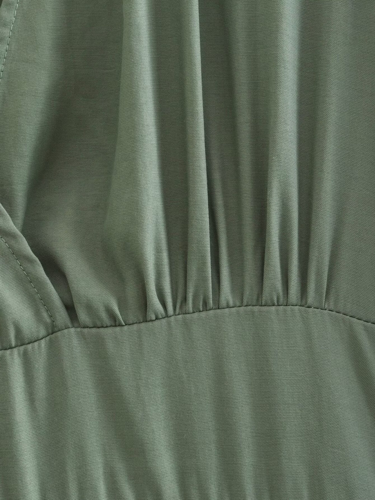 Spring Women Clothing Army Green Long Sleeve Pleated Dress