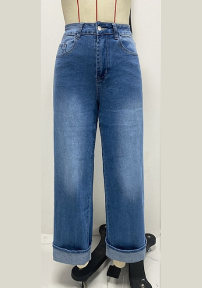 Spring Elastic Straight Jeans Women Quality Retro Curved Edge High Waist Trousers