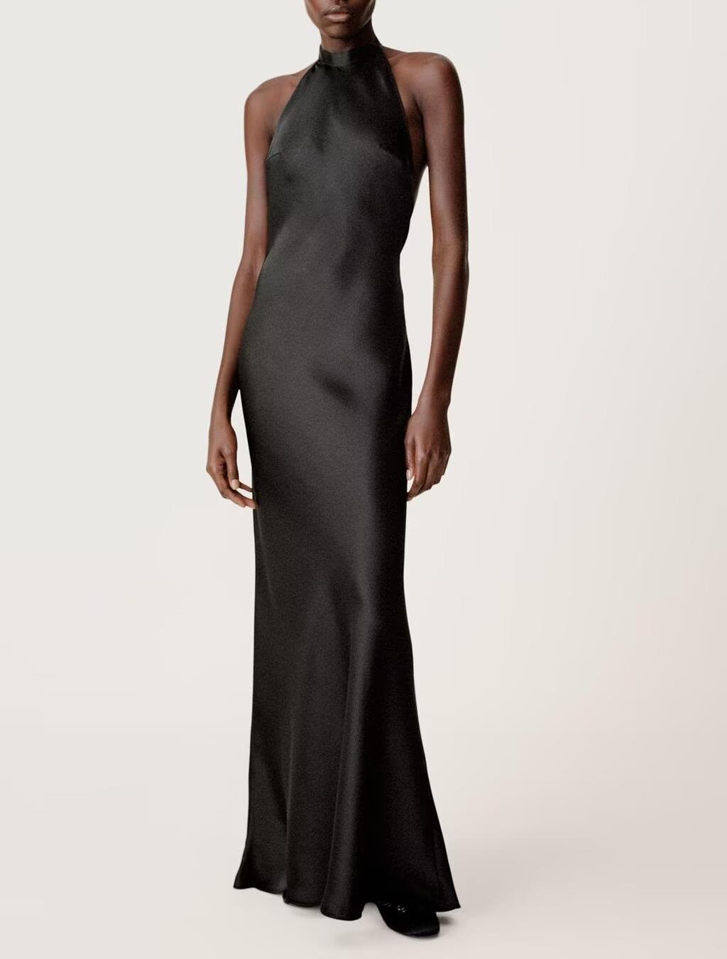 Summer Hanging Collar Silk Satin Texture Dress