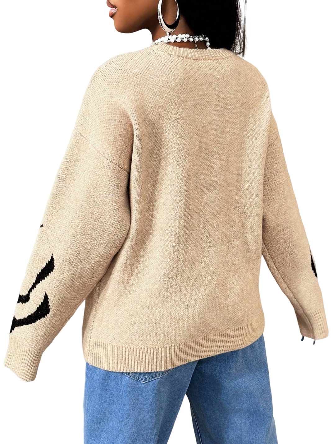Women High Elastic Loose Long Sleeve Letters Pullover Knitted Sweater