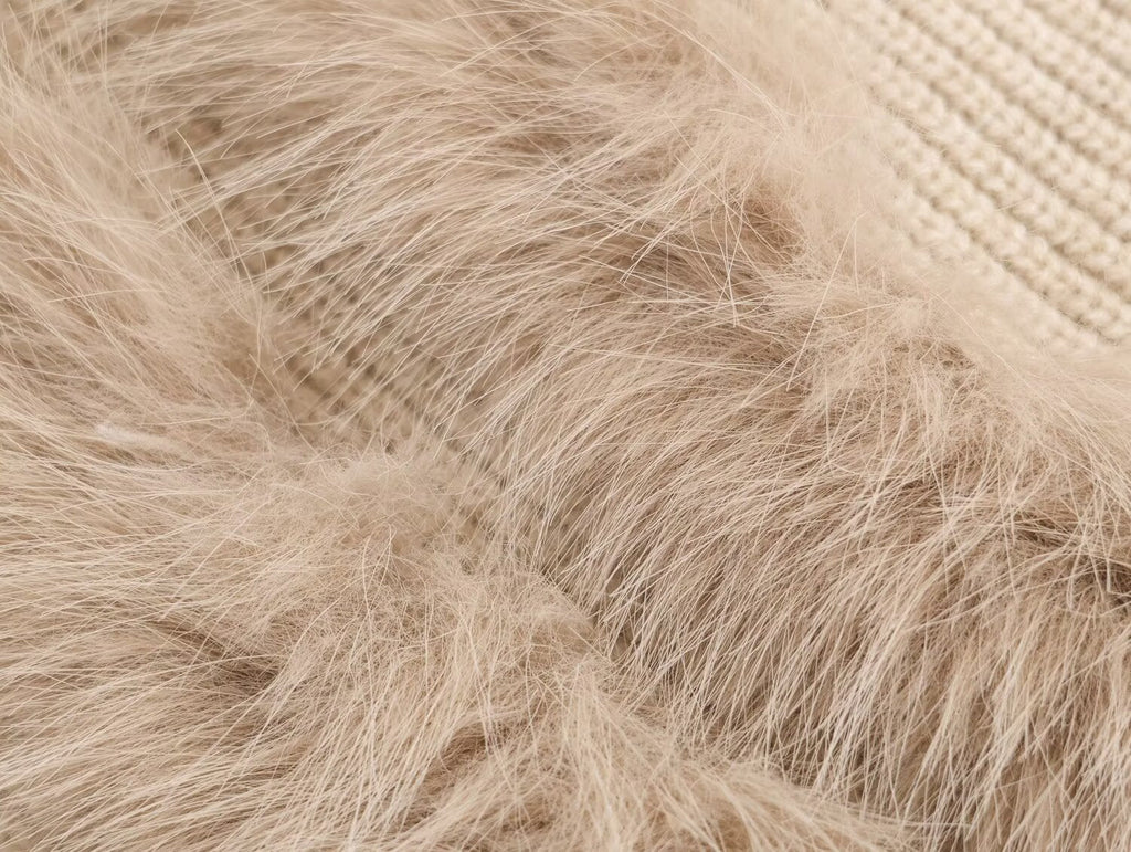 Irregular Asymmetric Turtleneck Long Sleeved Sweater Women Winter Furry Stitching Loose Sweater Top