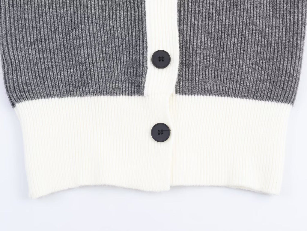 Autumn Women Casual Loose All Matching Color Stitching Knitted Cardigan