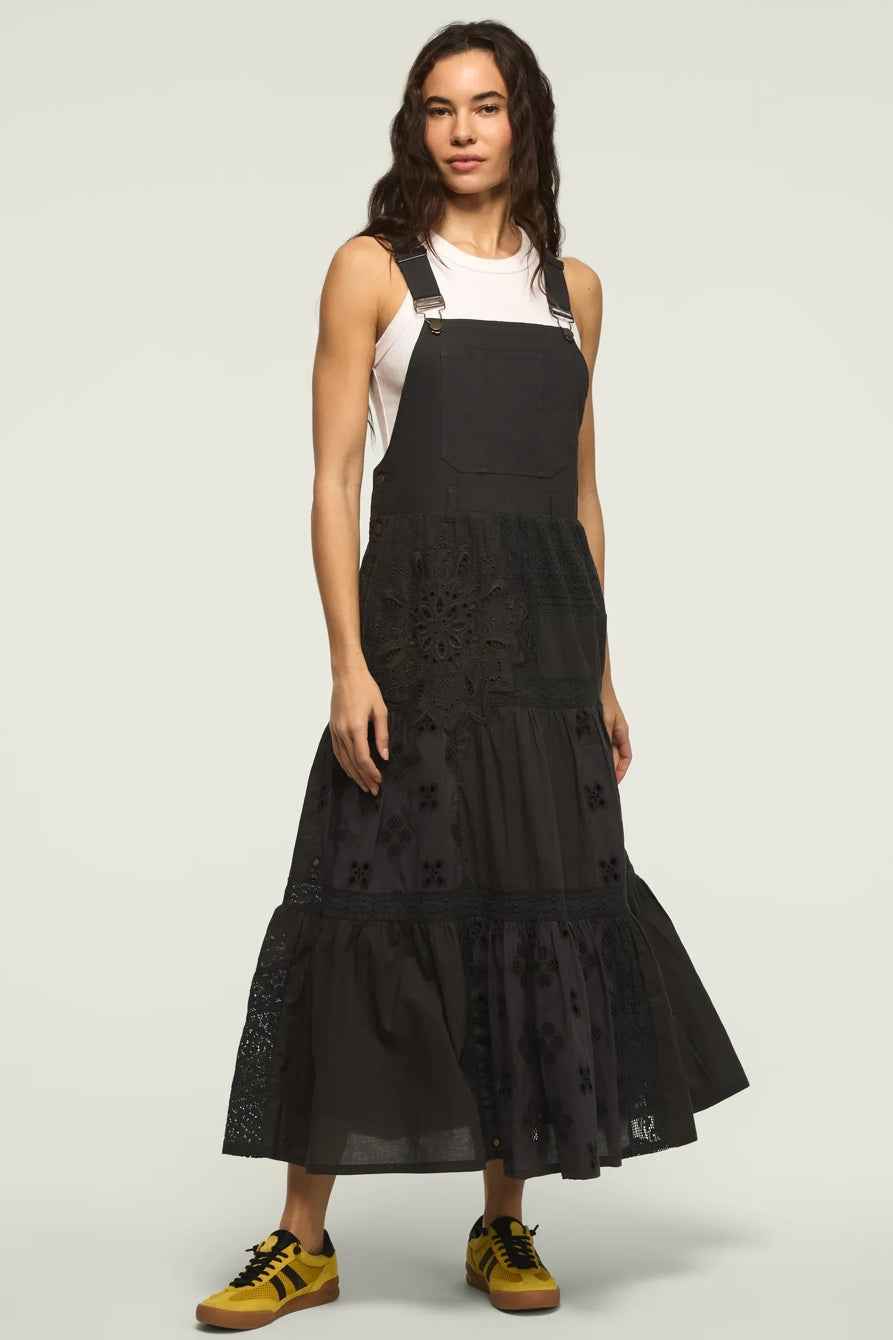 [167315-001] WOMENS LUCKY BRAND CUTWORK OVERALL MAXI DRESS - RAVEN