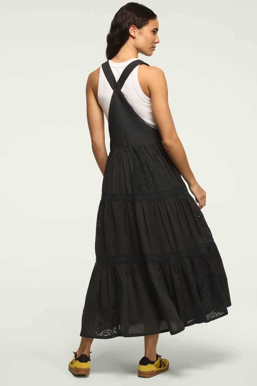 [167315-001] WOMENS LUCKY BRAND CUTWORK OVERALL MAXI DRESS - RAVEN