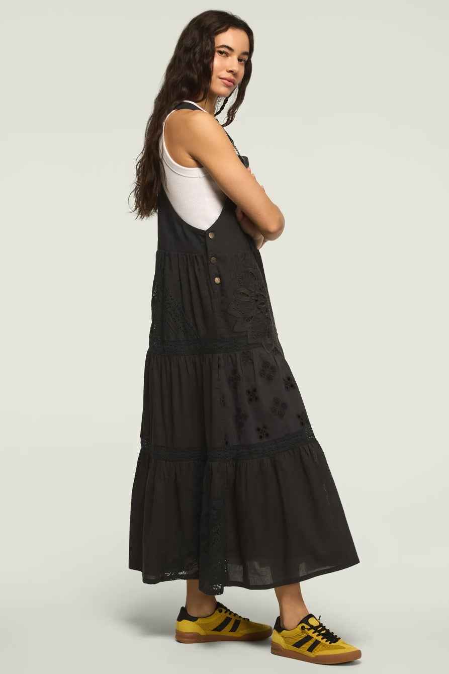 [167315-001] WOMENS LUCKY BRAND CUTWORK OVERALL MAXI DRESS - RAVEN
