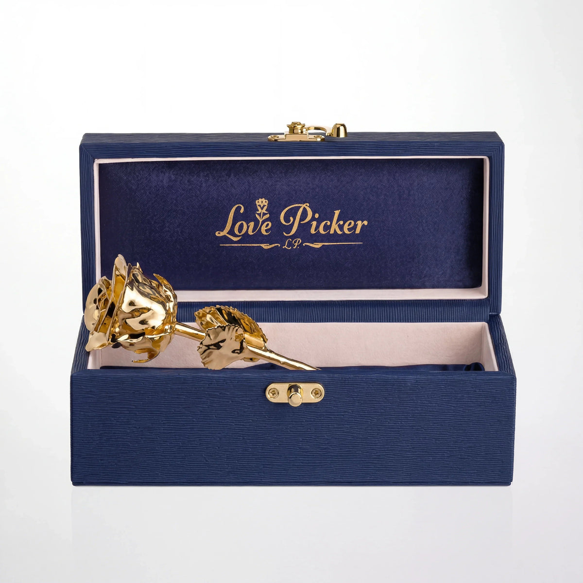 24K Gold Dipped Natural Rose 7" - Midnight Blue Vegan Leather Gift Box