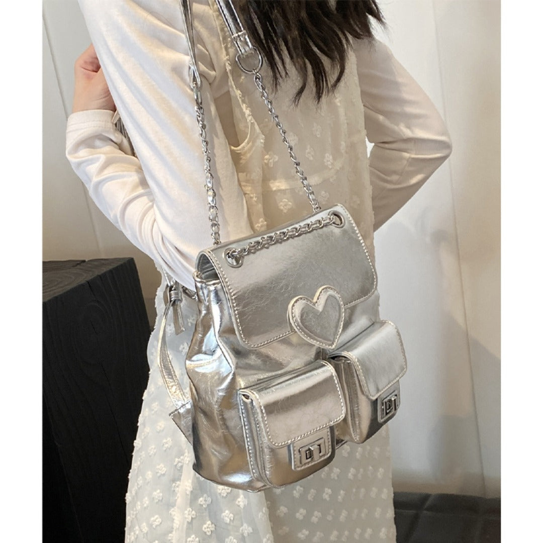 Love pattern women's backpack, versatile chain backpack, fashion travel small backpack purse women