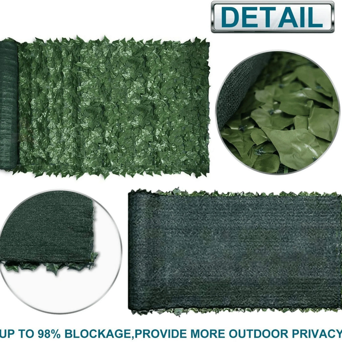 Ivy Privacy Fence Shade Cloth Backing 120×40in 33 SQ FT