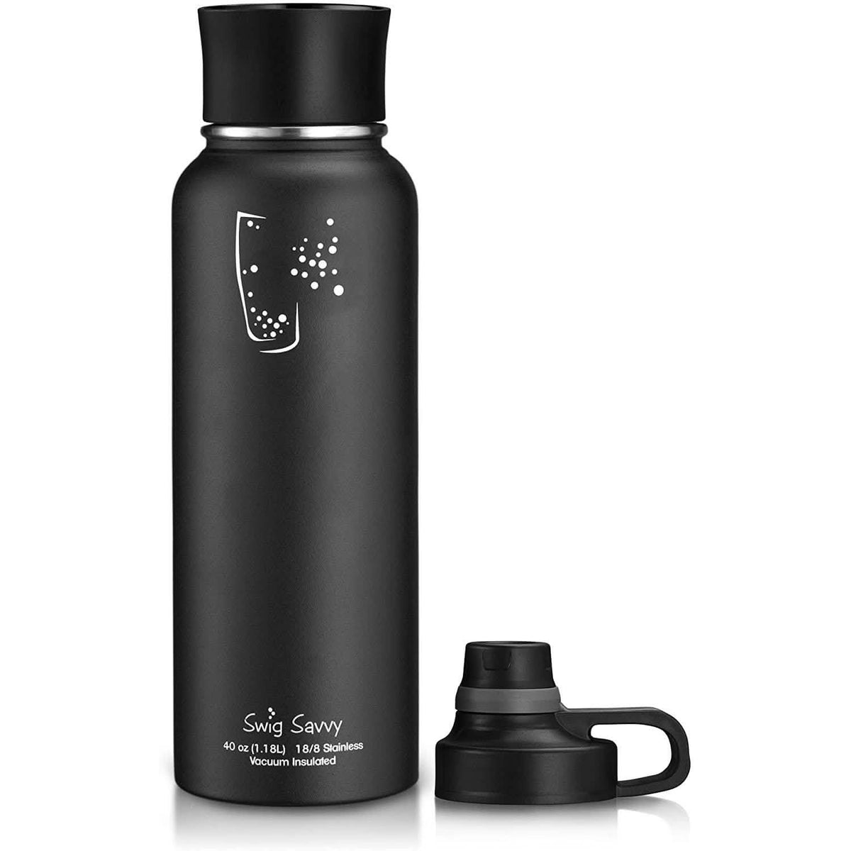 2-Pack: Stainless Steel Wide Mouth Insulated Water Bottle with Interchangeable Caps