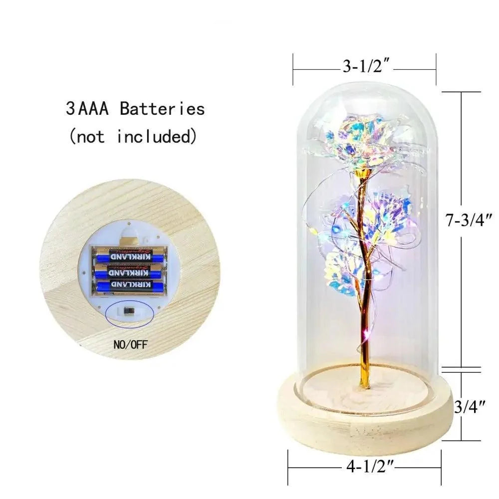 20 Led Lights Crystal Galaxy Rose in The Glass Dome Gift for Girlfriend - Beauty and The Beast Style Galaxy Rose Flower Gift