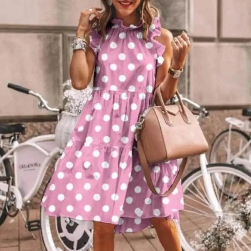 New Fashion Cute Stylish Dot Printed Sleeveless Women Dress - Fashion Dresses for women