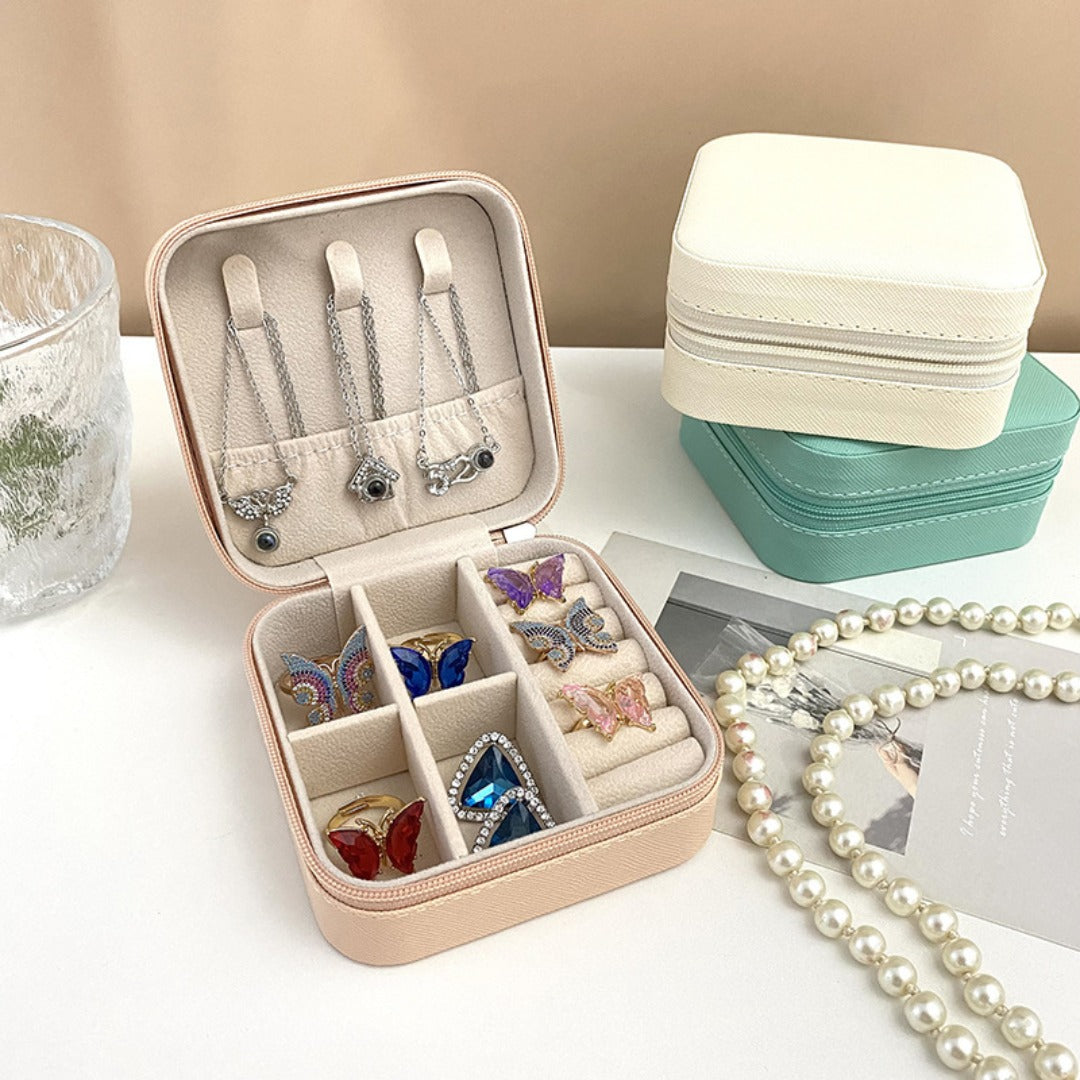 Jewelry storage box, storage box portable zipper case, travel jewelry stud earrings pu jewelry