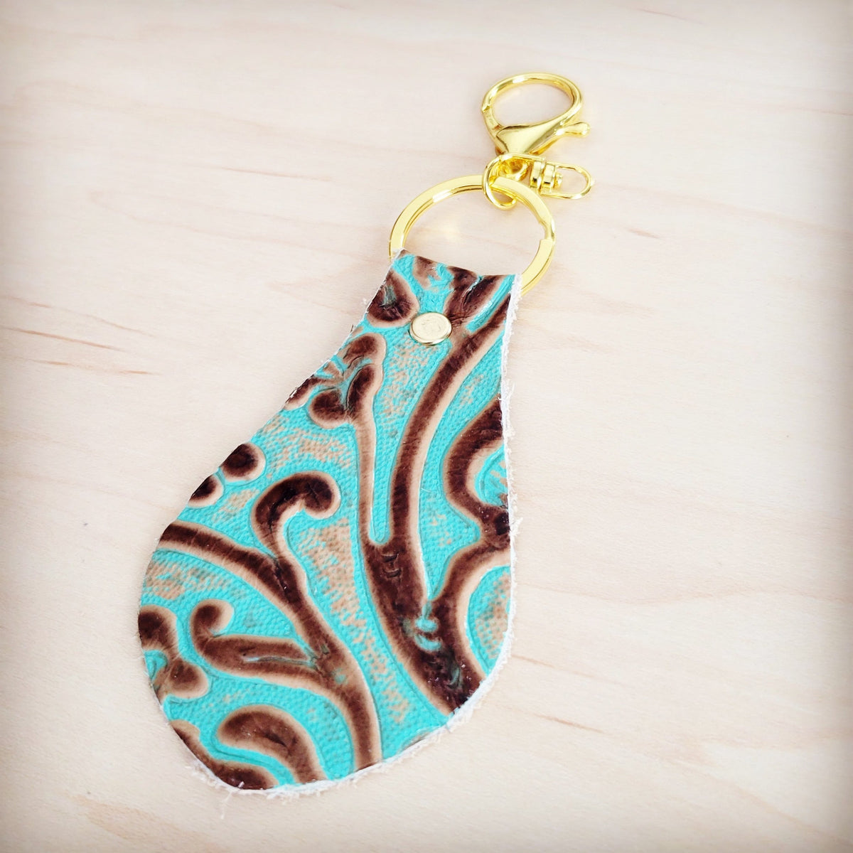 **Embossed Leather Key Chain - Cowboy Turquoise 700v