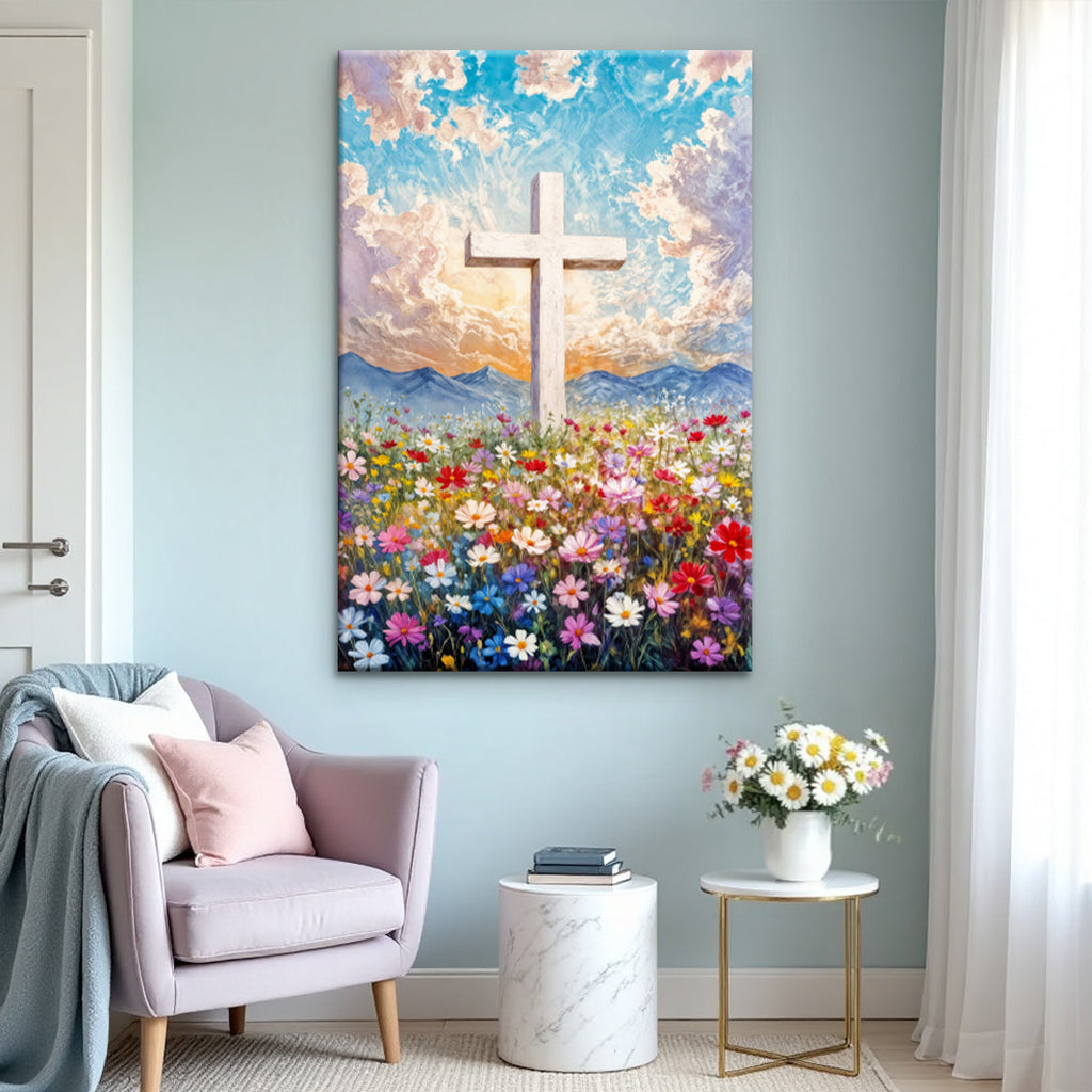 Cross Floral Field Faith Wall Art II