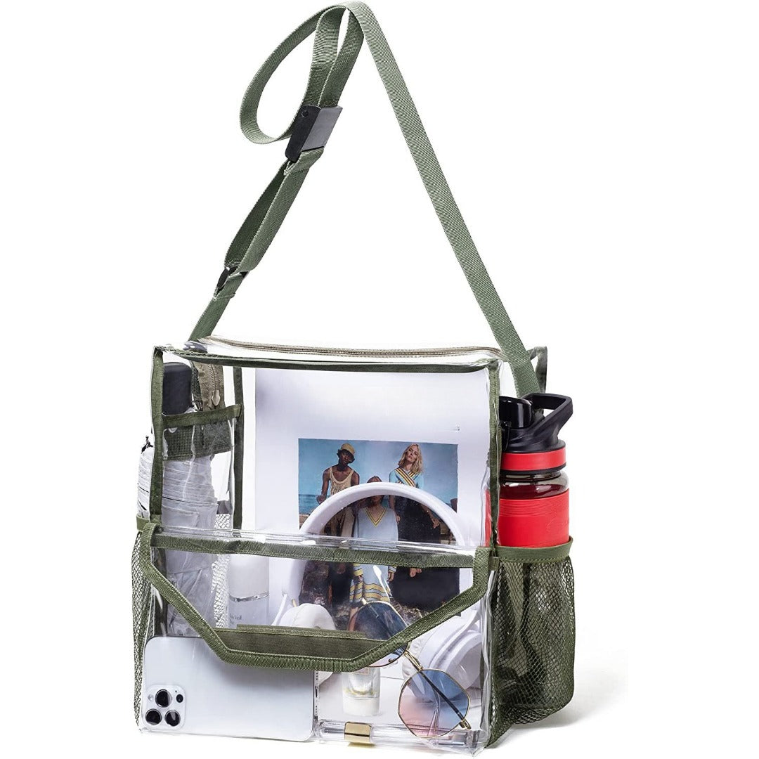 PVC transparent messenger bag, adjustable for travel sports events music venue, transparent shoulder bag large with compartments hobo