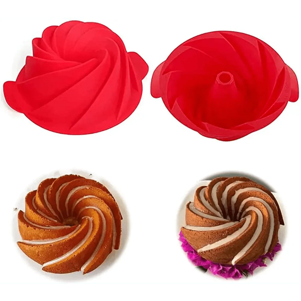 2PCS New Luxury Large Spiral shape silicone Bundt Cake Pan 10- inch, Bread Bakeware Mold baking Tools Cyclone Shape Cake Mould  Baking Tool