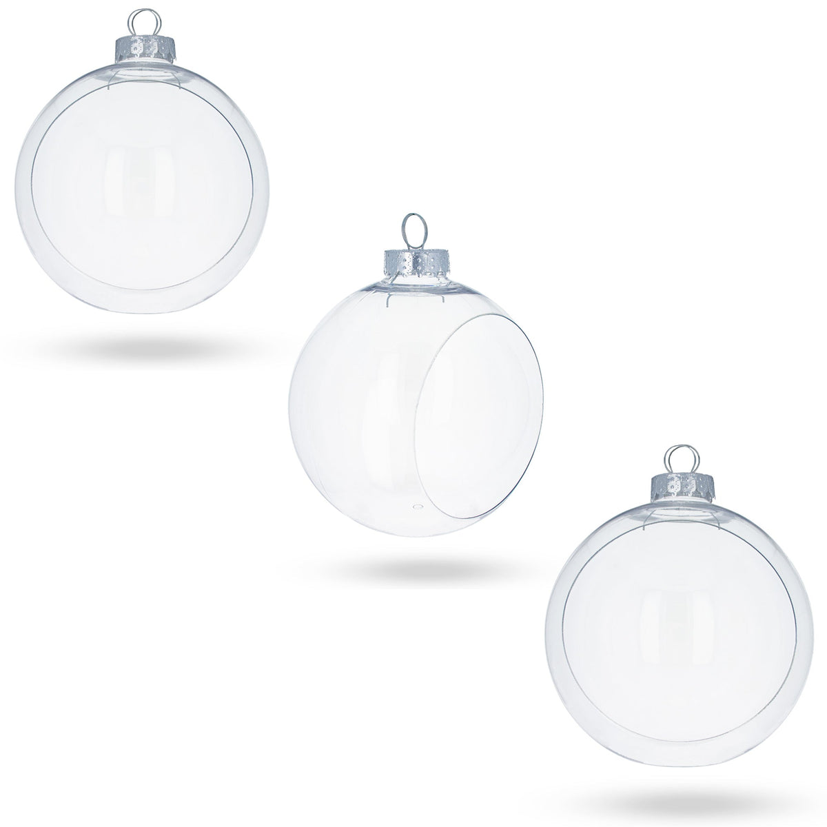 Set of 3 Clear Plastic Christmas Ball Ornaments with Cutout Openings DIY Craft 3.6 Inches