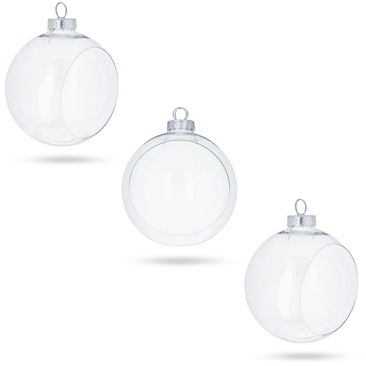 Set of 3 Clear Plastic Christmas Ball Ornaments with Cutout Openings DIY Craft 3.6 Inches