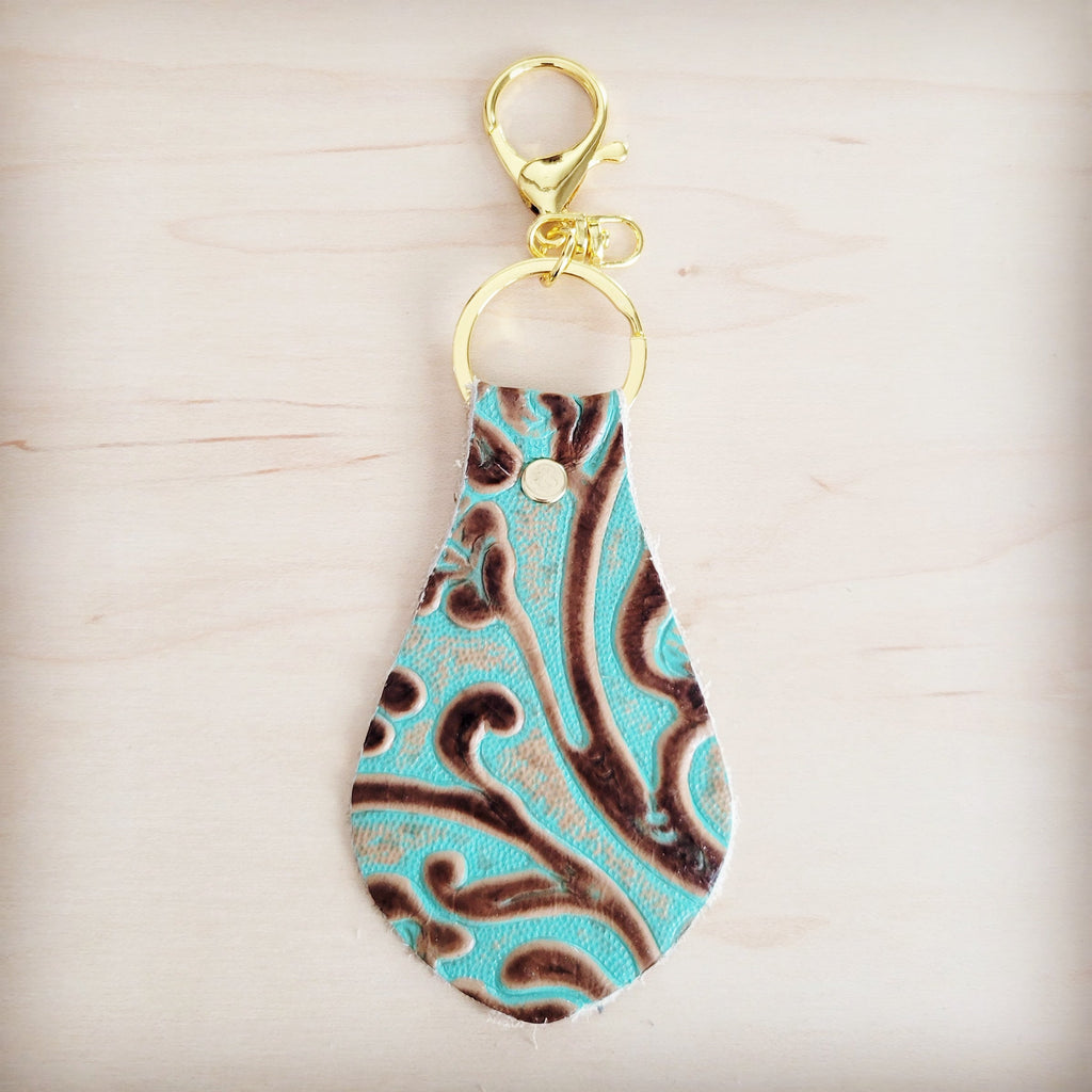 **Embossed Leather Key Chain - Cowboy Turquoise 700v