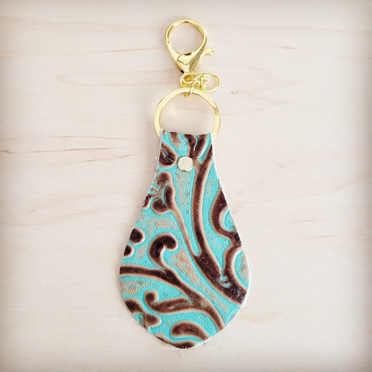 **Embossed Leather Key Chain - Cowboy Turquoise 700v
