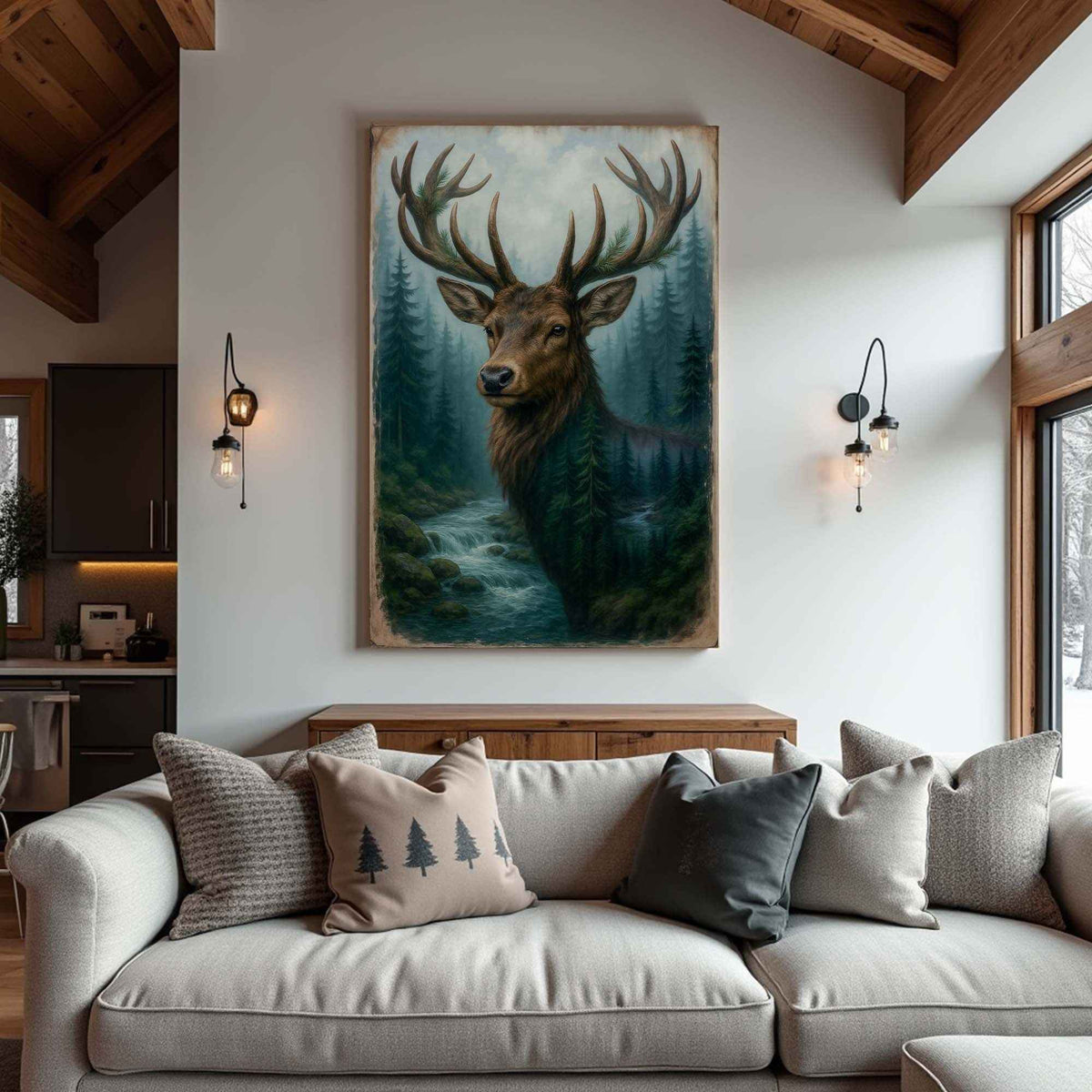 Misty Stag Double Exposure Wall Art