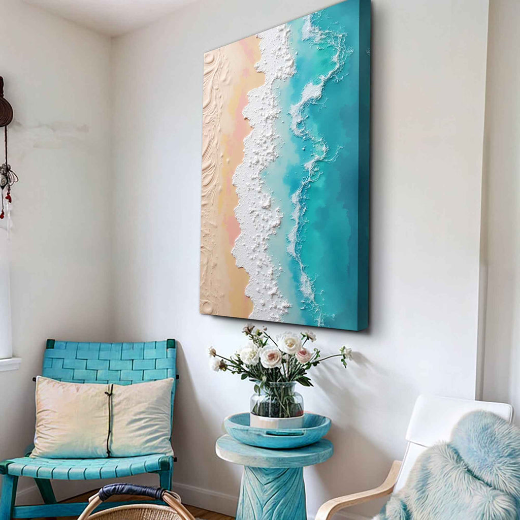 3D Minimalist Pink and Blue Ocean Wall Art