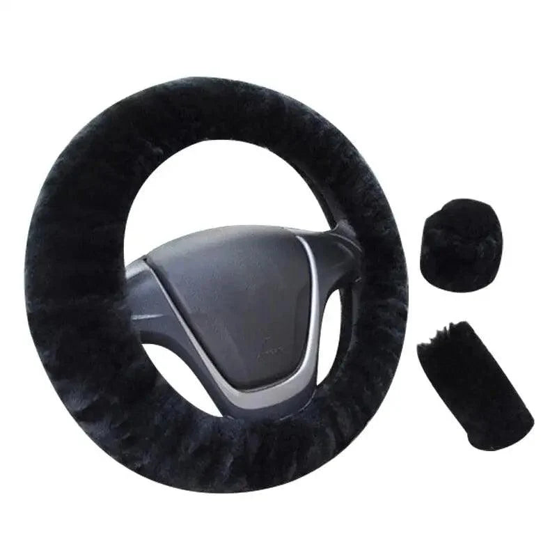 3Pcs Set Winter Fashion Wool Fur Soft Furry Car Steering Wheel Covers 16 Colors Winter Universal Hand Brake Gear Cover  Car Accessories