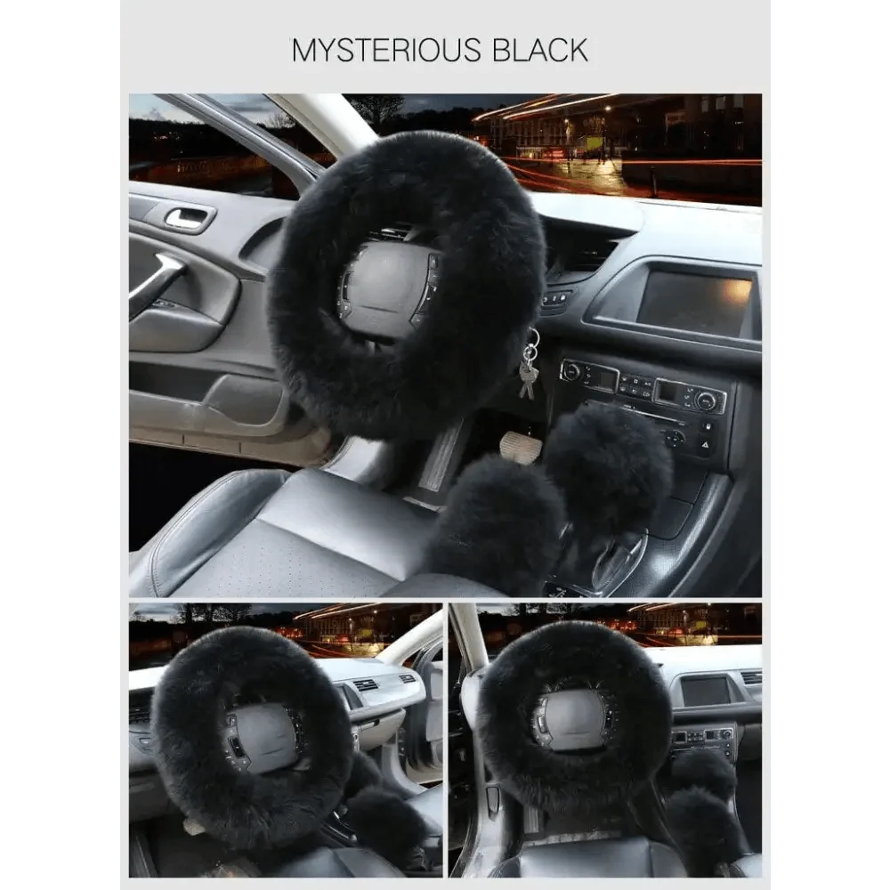 3Pcs Set Winter Fashion Wool Fur Soft Furry Car Steering Wheel Covers 16 Colors Winter Universal Hand Brake Gear Cover  Car Accessories