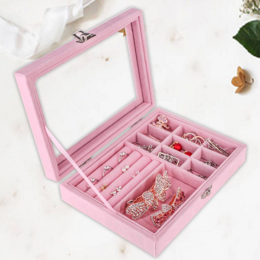 Flannel jewelry storage box, anti-oxidation transparent portable jewelry box, earrings, earrings, jewelry box.