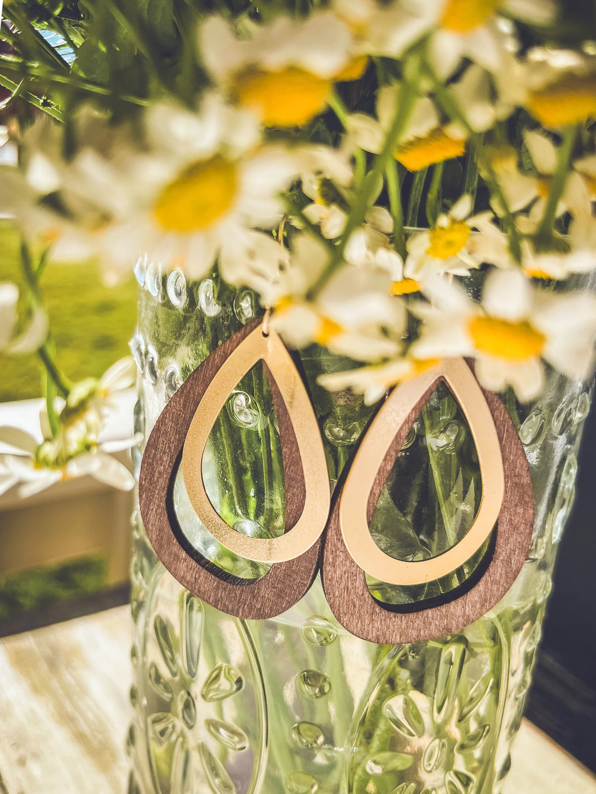 Beautiful Wood and Gold Drop Earrings