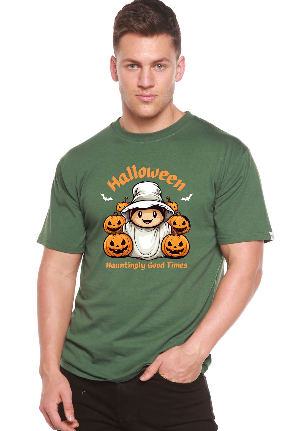 Halloween Hauntingly Good Times Day Men's Bamboo Viscose/Organic Cotton Short Sleeve Graphic T-Shirt