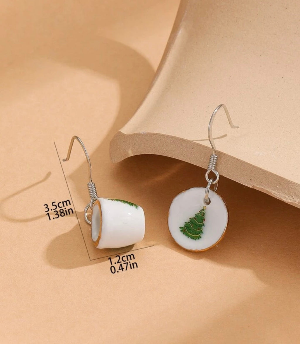 Adorable Christmas Tea Cup Earring Set