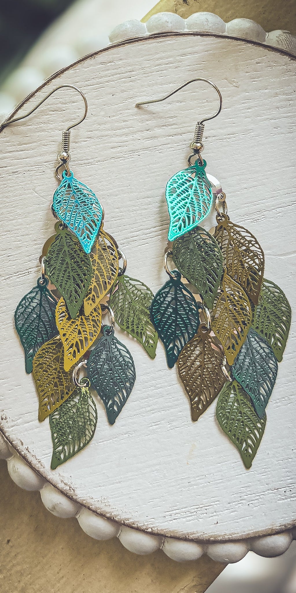 Beautiful Green Leaf Chandelier Earrings