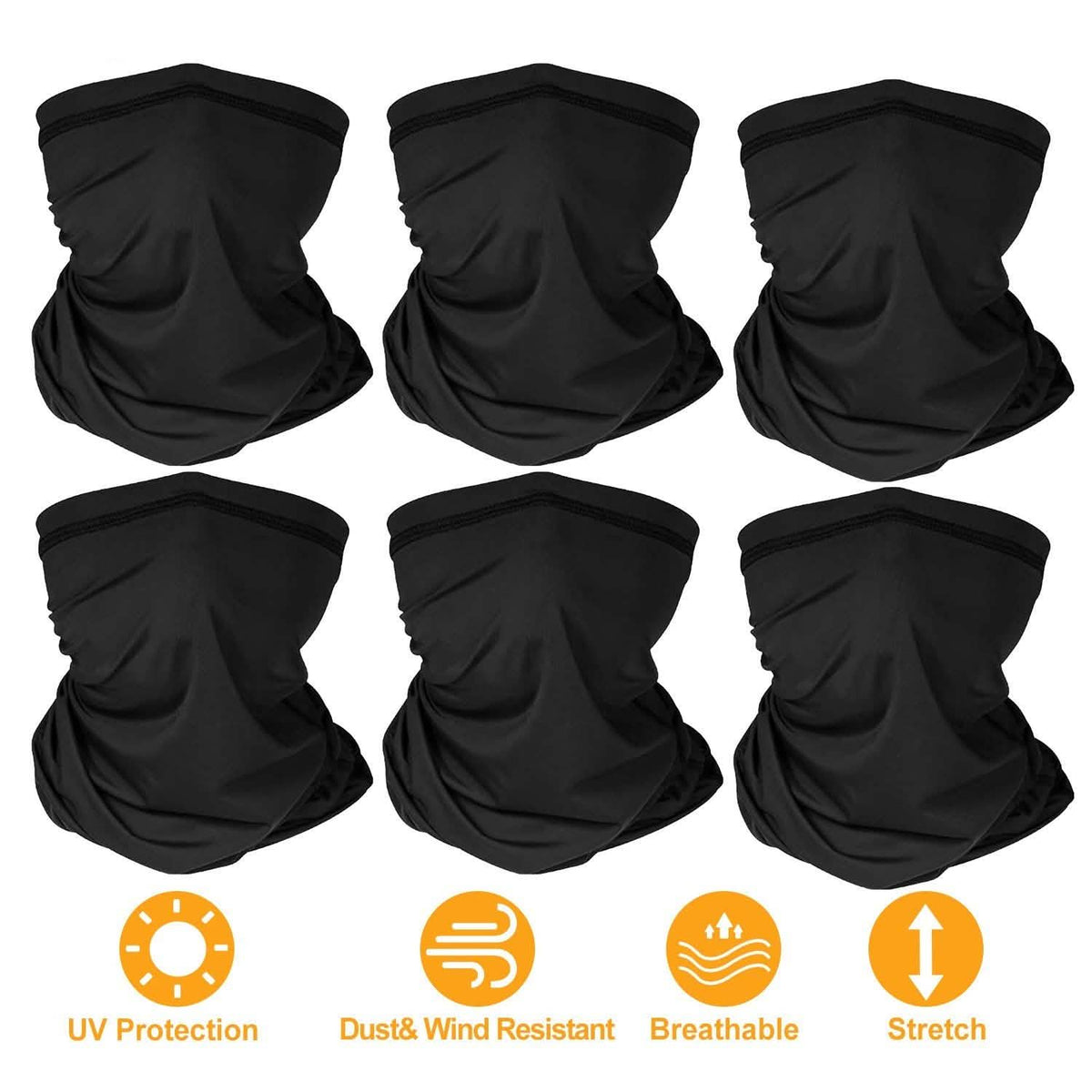 6-Pieces: Summer Neck Gaiter UV Sunscreen Protection Face Mask