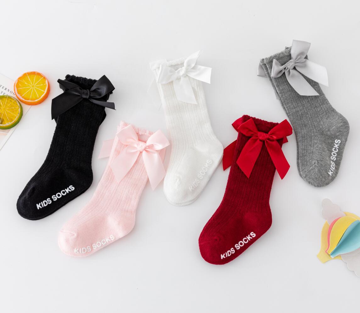 New Kids Stretchable Socks Toddlers Girls Big Bow Knee High Long Soft Cotton Lace Baby Comfortable Colorful  Socks