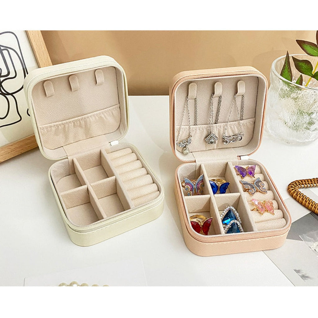 Jewelry storage box, storage box portable zipper case, travel jewelry stud earrings pu jewelry