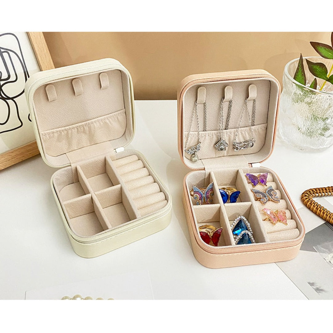 Jewelry storage box, storage box portable zipper case, travel jewelry stud earrings pu jewelry