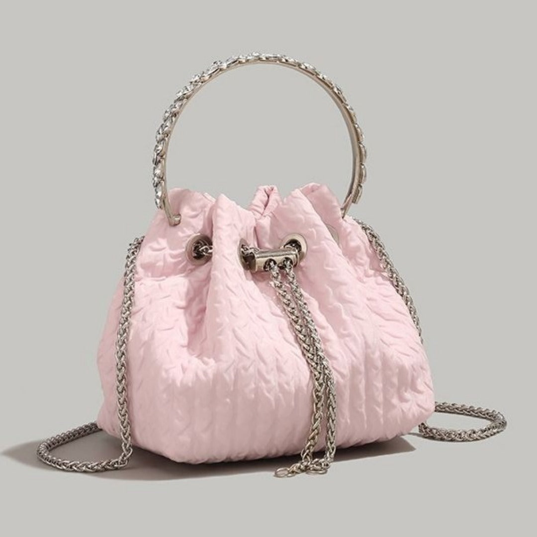 Rhinestone chain handbag women, fashion drawstring bucket bag evening clutch purse party Prom bag Party purse Prom bags clutches