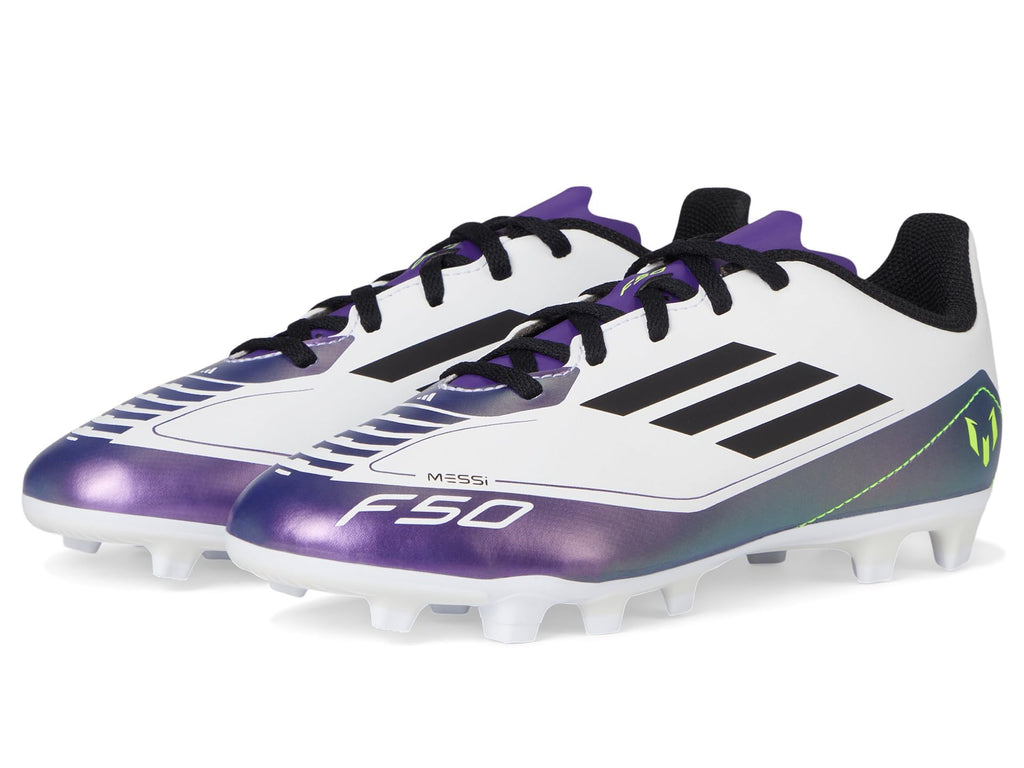 adidas F50 Club Messi Flexible Ground Sneaker White/Black/Unity Purple 1 US Unisex Little Kid