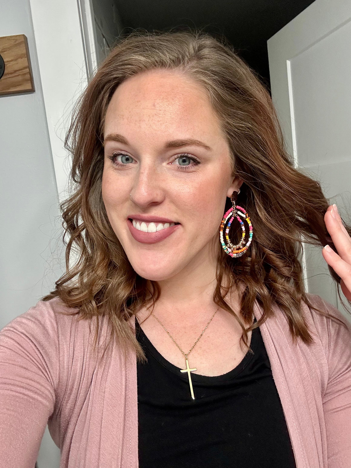 Beautiful Pink Beaded Statement Earrings