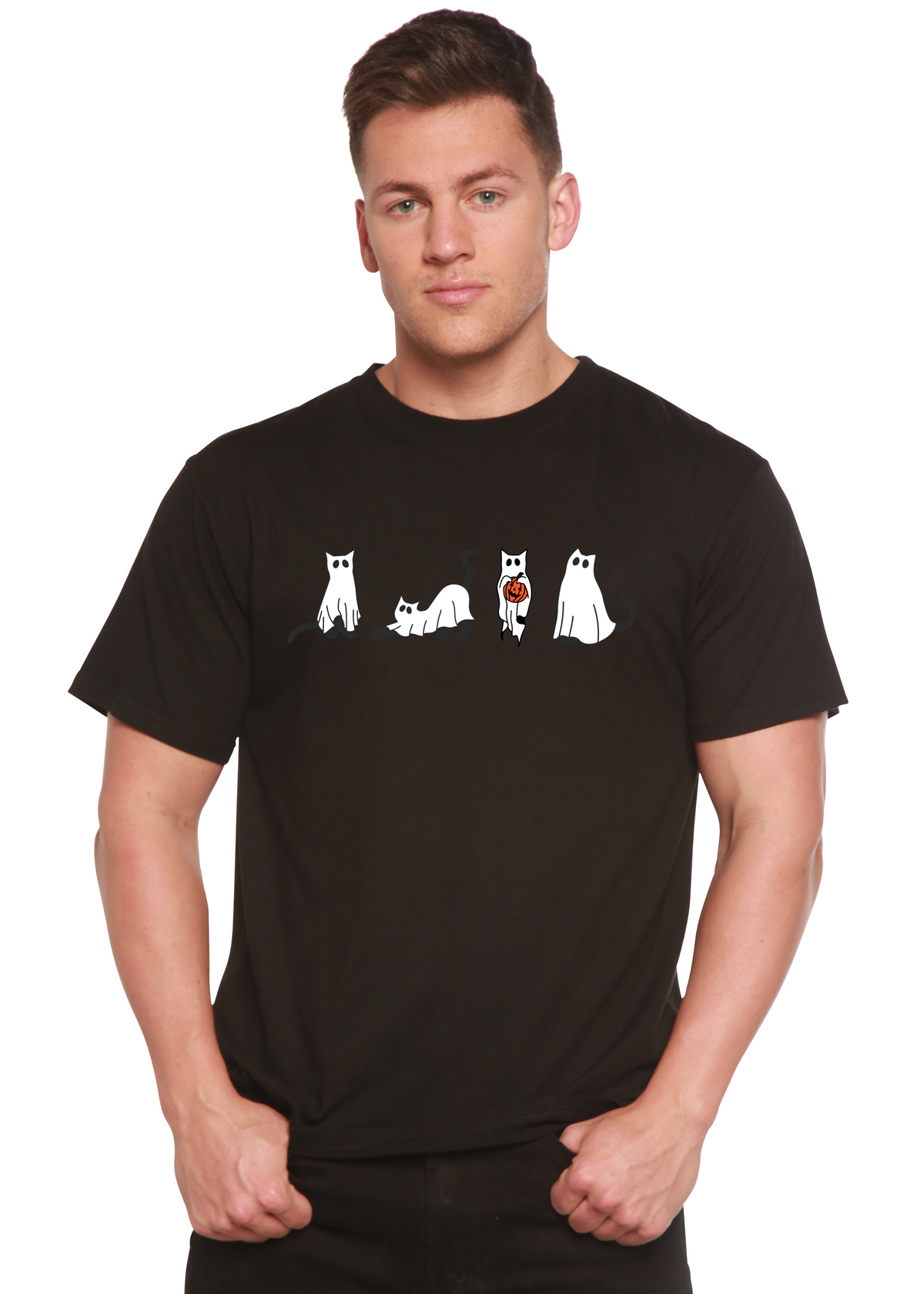 Halloween Cats Men's Bamboo Viscose/Organic Cotton Short Sleeve Graphic T-Shirt
