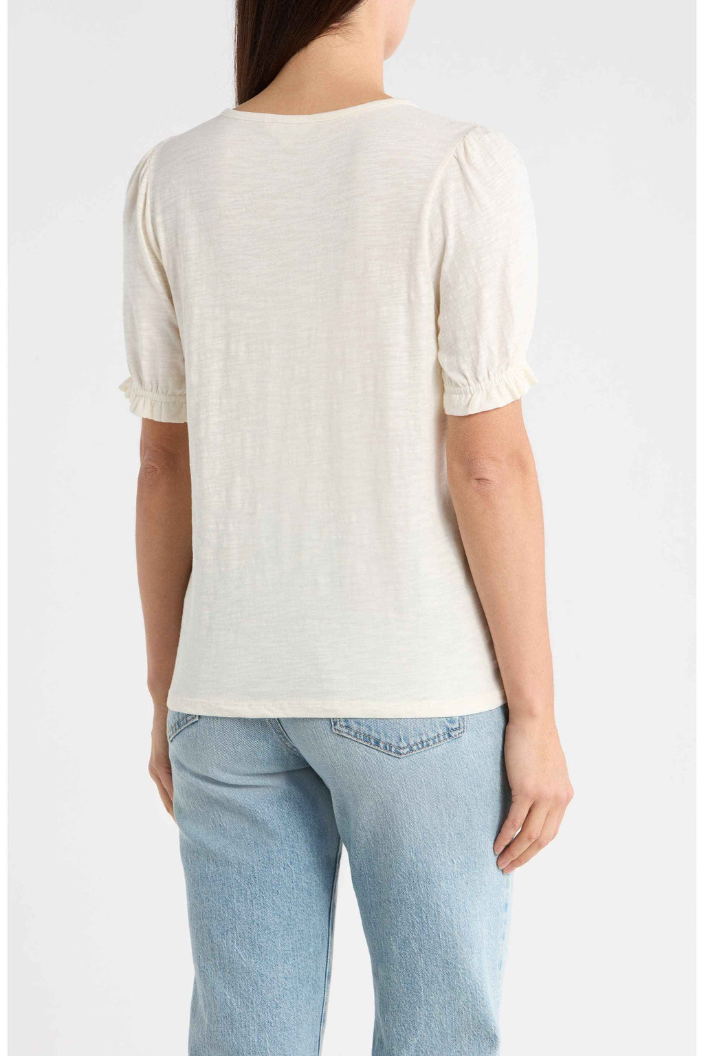 [159619-GARDENIA] WOMENS LUCKY BRAND EMB TIE FRONT TOP - GARDENIA