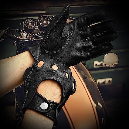 Leather Dark Knight Gloves - Full Finger Design (Black)